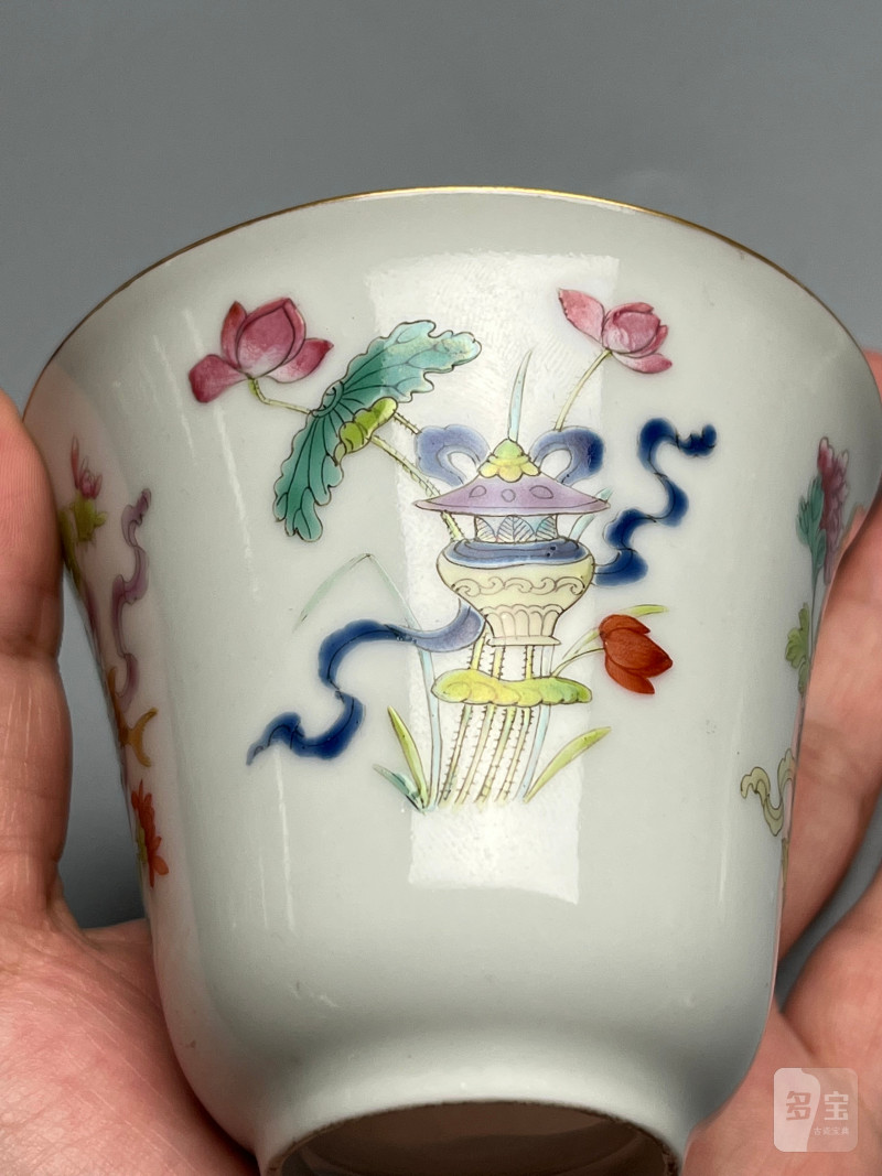 清道光  粉彩花卉八吉祥纹盖杯 - 图18